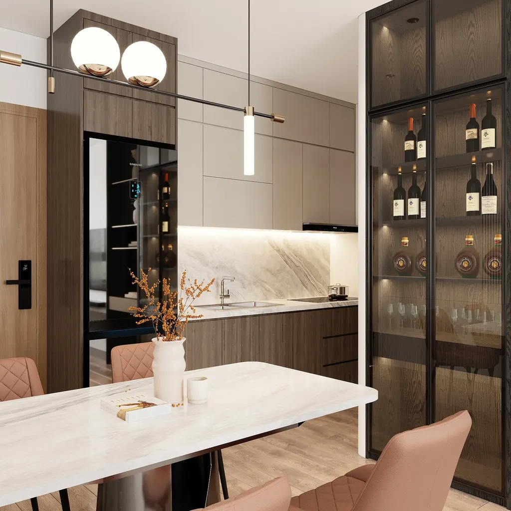 Thiết kế nội thất 3D cho phòng bếp Căn hộ Studio theo phong cách Modern