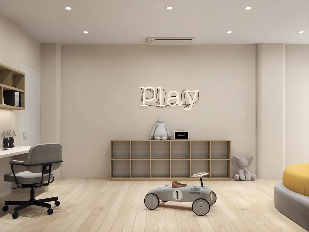 Thiết kế nội thất 3D cho phòng cho bé phố 1 trệt 3 lầu Đặng Thai Mai - Phú Nhuận theo phong cách Modern