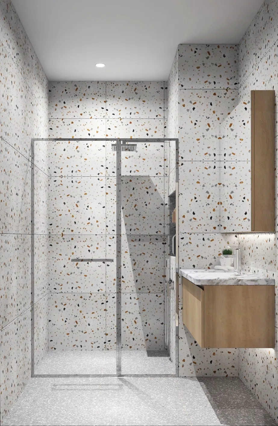 Thiết kế nội thất 3D cho phòng tắm phố 1 trệt 3 lầu Đặng Thai Mai - Phú Nhuận theo phong cách Modern