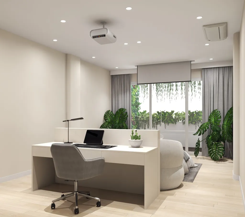 Thiết kế nội thất 3D cho phòng làm việc phố 1 trệt 3 lầu Đặng Thai Mai - Phú Nhuận theo phong cách Modern