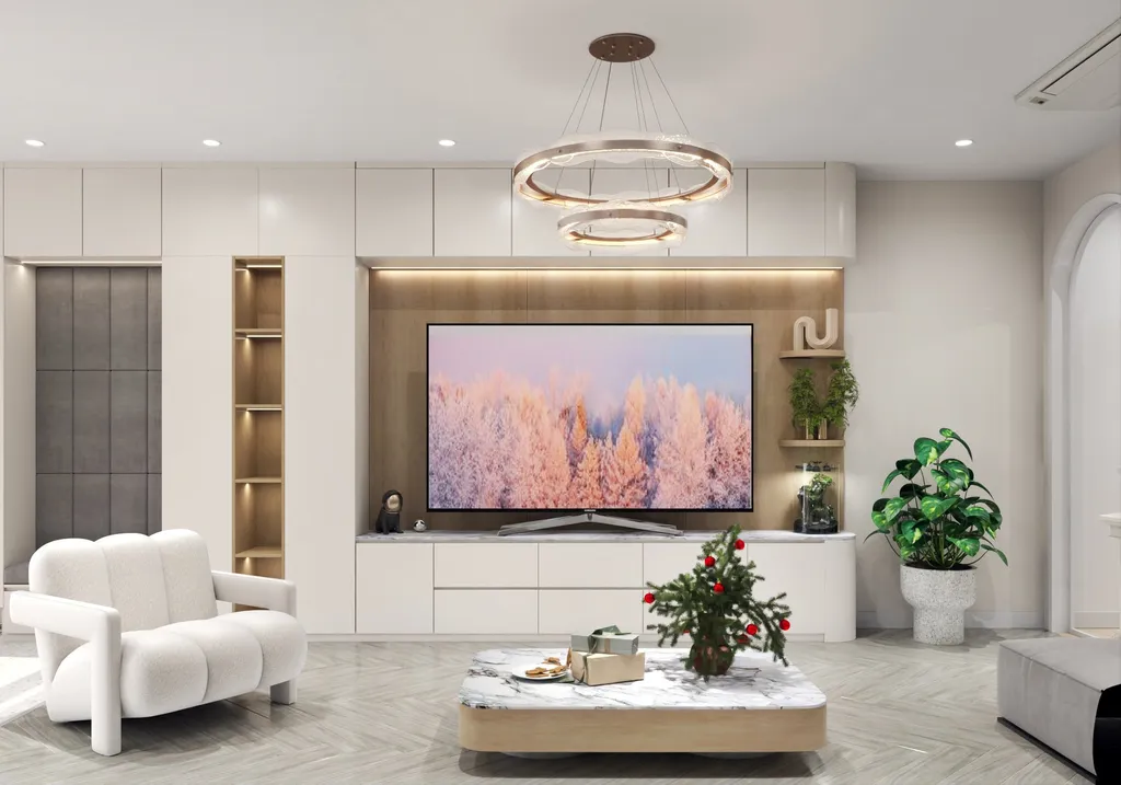 Thiết kế nội thất 3D cho phòng khách phố 1 trệt 3 lầu Đặng Thai Mai - Phú Nhuận theo phong cách Modern