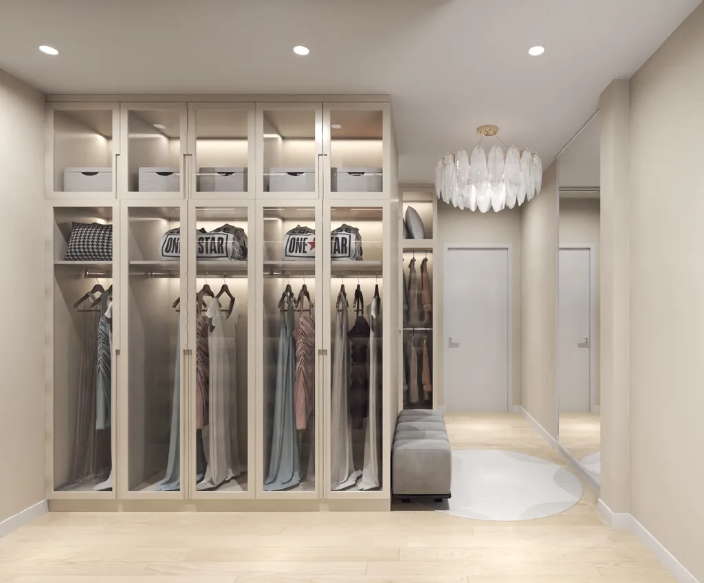 Thiết kế nội thất 3D cho phòng thay đồ phố 1 trệt 3 lầu Đặng Thai Mai - Phú Nhuận theo phong cách Modern