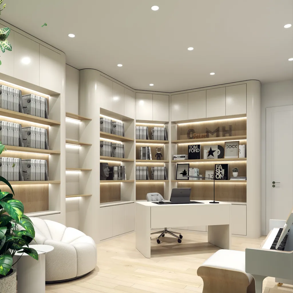Thiết kế nội thất 3D cho phòng làm việc nhà phố 1 trệt 3 lầu Đặng Thai Mai - Phú Nhuận theo phong cách Modern