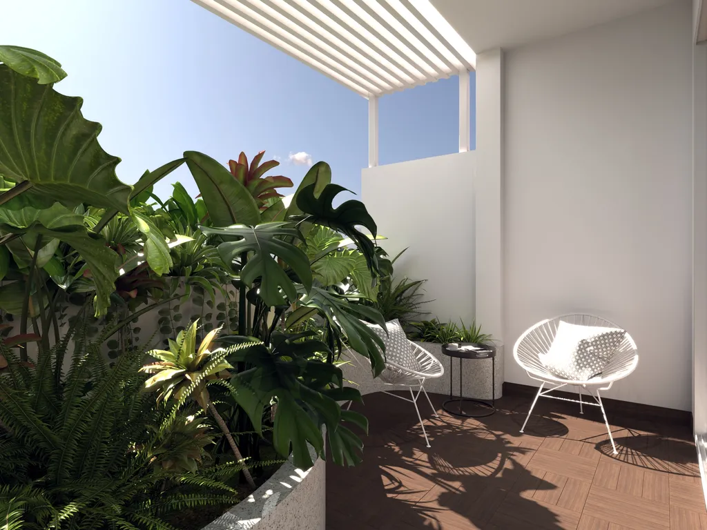 Thiết kế nội thất 3D cho sân thượng nhà phố 1 trệt 3 lầu Đặng Thai Mai - Phú Nhuận theo phong cách Modern