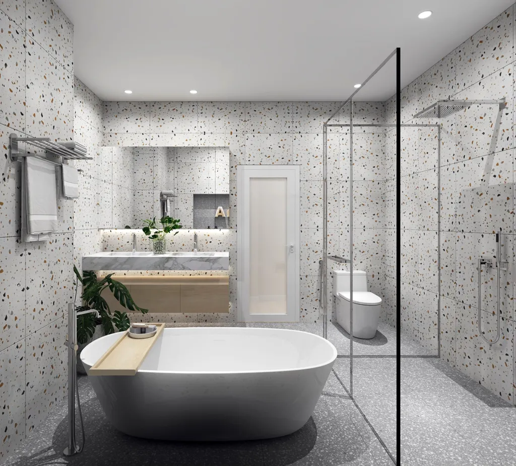 Thiết kế nội thất 3D cho phòng tắm nhà phố 1 trệt 3 lầu Đặng Thai Mai - Phú Nhuận theo phong cách Modern