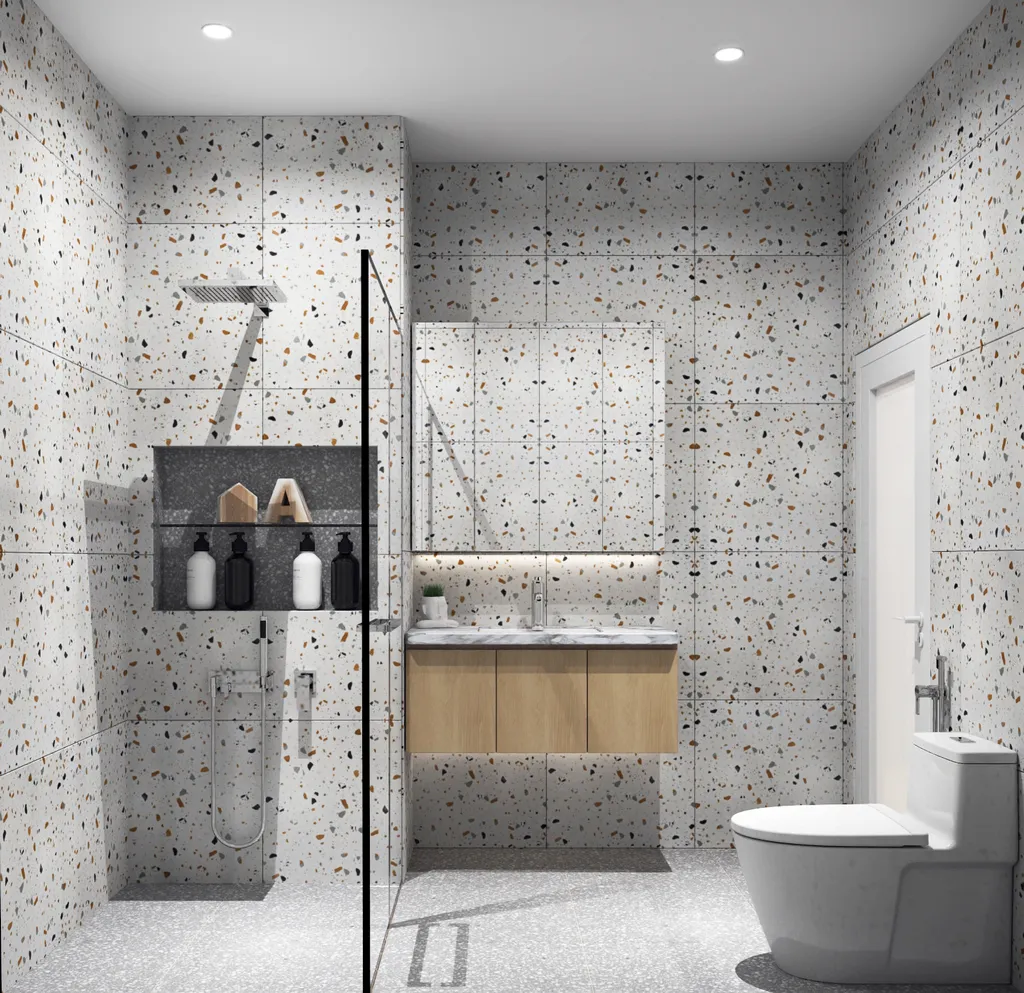 Thiết kế nội thất 3D cho phòng tắm nhà phố 1 trệt 3 lầu Đặng Thai Mai - Phú Nhuận theo phong cách Modern