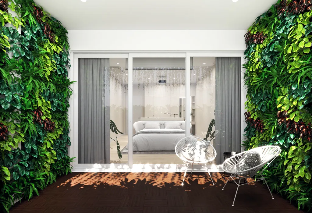 Thiết kế nội thất 3D cho ban công nhà phố 1 trệt 3 lầu Đặng Thai Mai - Phú Nhuận theo phong cách Modern