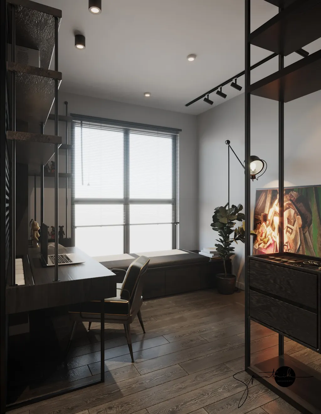 Công trình hoàn thiện nội thất cho phòng làm việc căn hộ theo phong cách Industrial
