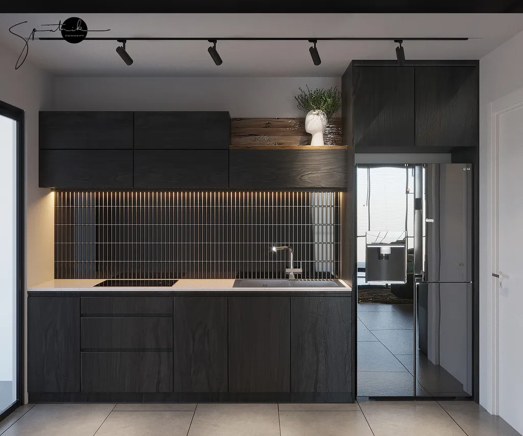 Công trình hoàn thiện nội thất cho phòng bếp căn hộ theo phong cách Industrial