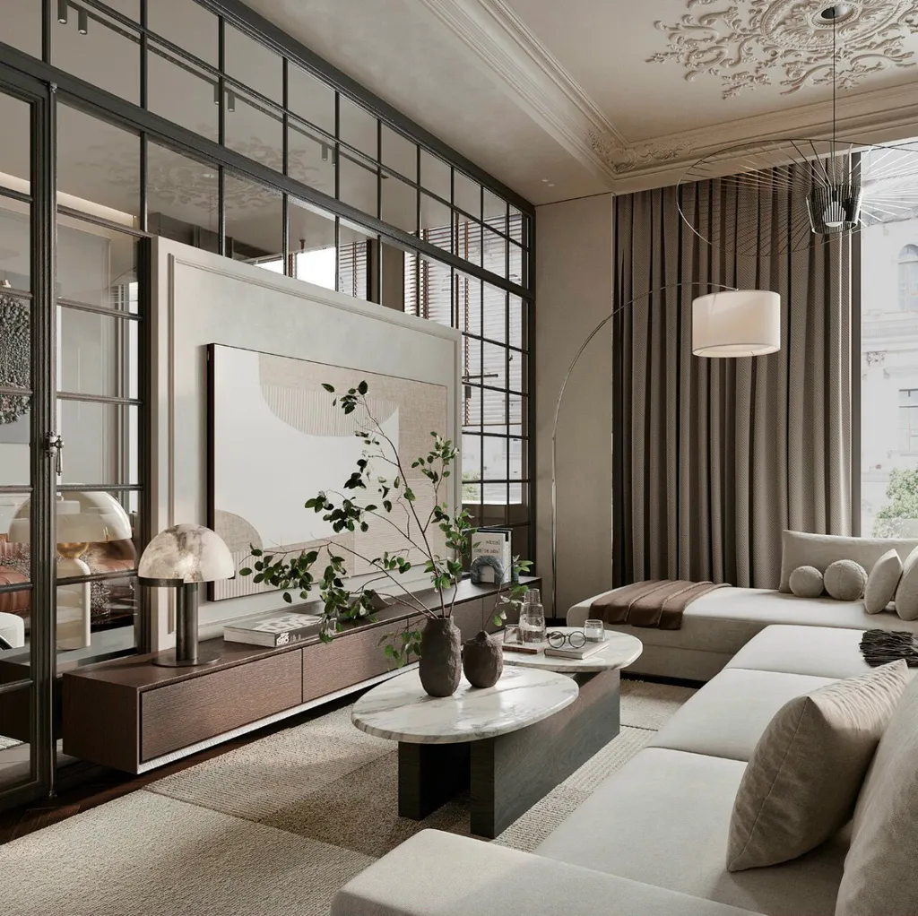 Công trình hoàn thiện nội thất phòng khách cho căn hộ theo phong cách Modern. Thi công hoàn thiện bởi TD INTERIOR.