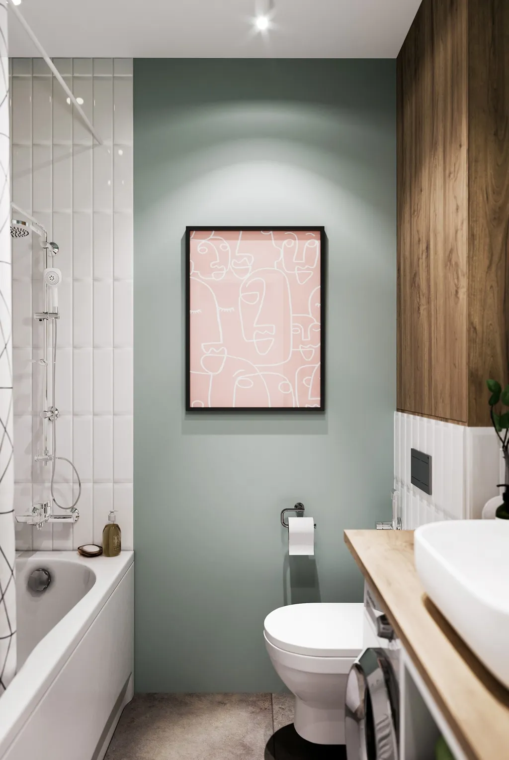 Công trình hoàn thiện nội thất phòng tắm cho căn hộ theo phong cách Scandinavian & Color Block. Thi công hoàn thiện bởi TD INTERIOR.
