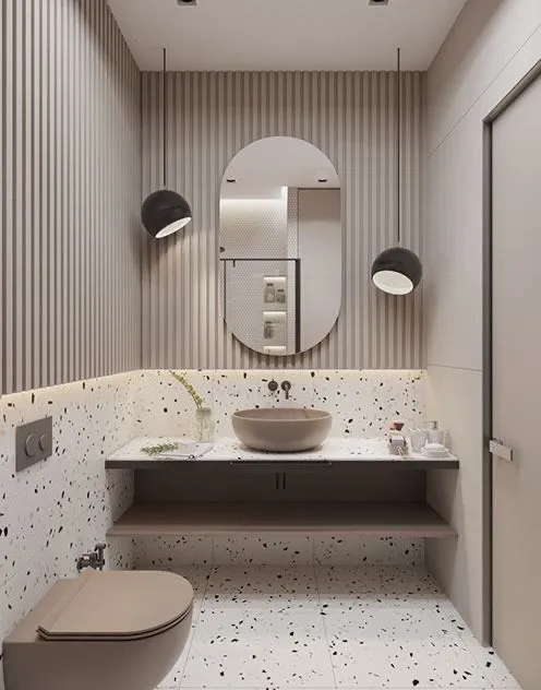 Công trình hoàn thiện nội thất phòng tắm cho căn hộ theo phong cách Japandi số 2. Thi công hoàn thiện bởi TD INTERIOR.