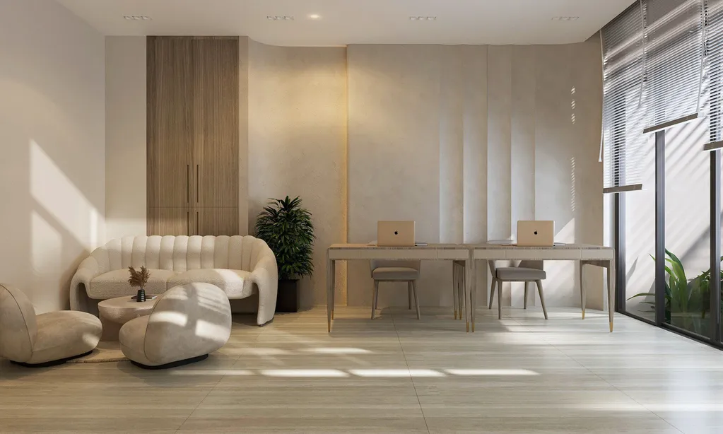 Công trình hoàn thiện nội thất phòng làm việc cho căn hộ theo phong cách Japandi số 2. Thi công hoàn thiện bởi TD INTERIOR.