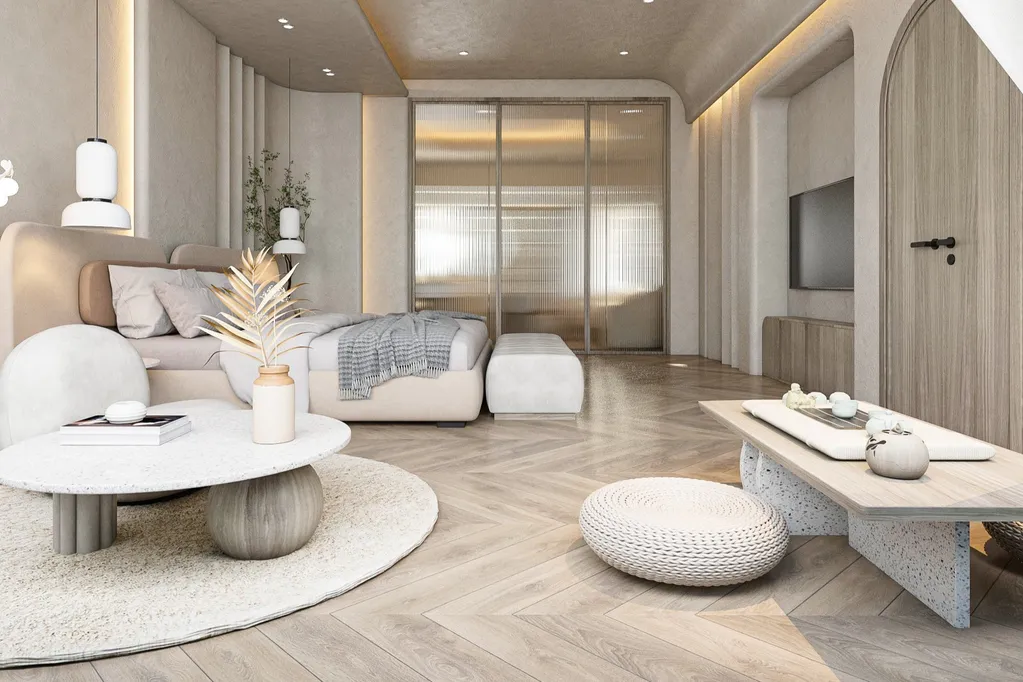 Công trình hoàn thiện nội thất phòng ngủ cho căn hộ theo phong cách Japandi số 2. Thi công hoàn thiện bởi TD INTERIOR.