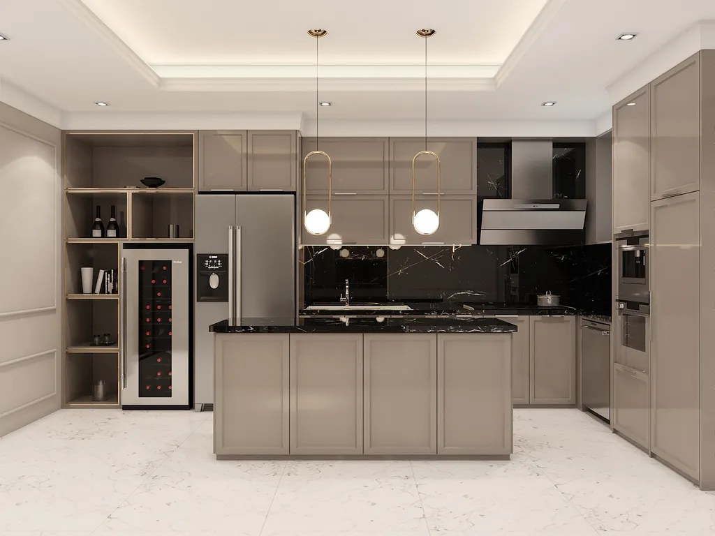 Công trình hoàn thiện nội thất phòng bếp cho căn hộ theo phong cách Neo Classic. Thi công hoàn thiện bởi TD INTERIOR.