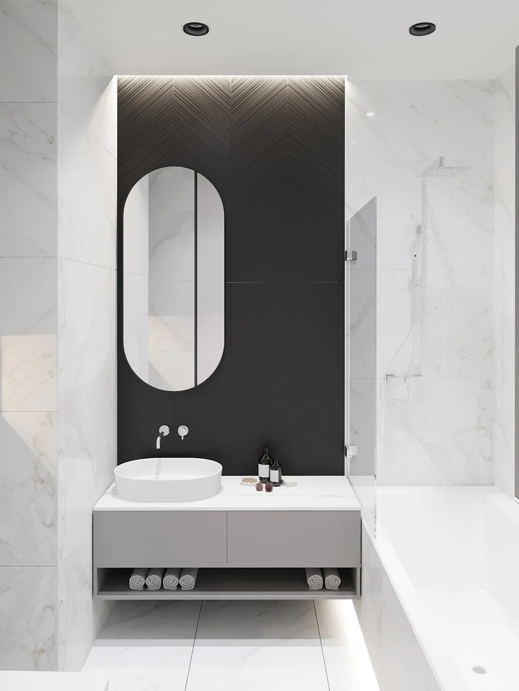 Công trình hoàn thiện nội thất phòng tắm cho căn hộ theo phong cách Neo Classic & Minimalism số 1. Thi công hoàn thiện bởi TD INTERIOR.