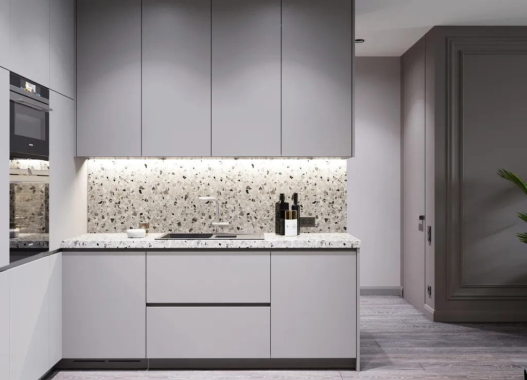 Công trình hoàn thiện nội thất phòng bếp cho căn hộ theo phong cách Neo Classic & Minimalism số 1. Thi công hoàn thiện bởi TD INTERIOR.