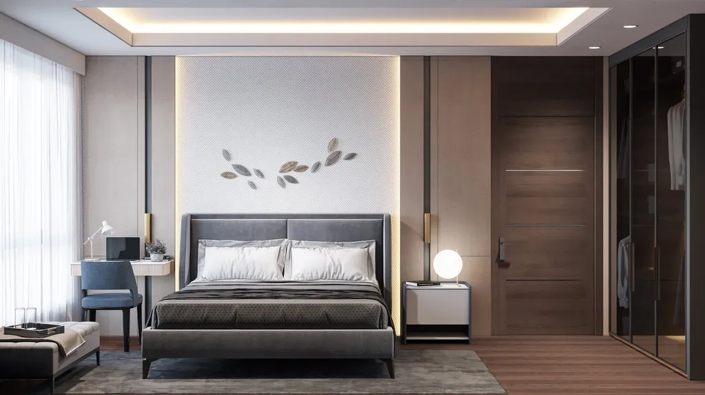Công trình hoàn thiện nội thất phòng ngủ cho căn hộ theo phong cách Neo Classic & Minimalism số 2. Thi công hoàn thiện bởi TD INTERIOR.