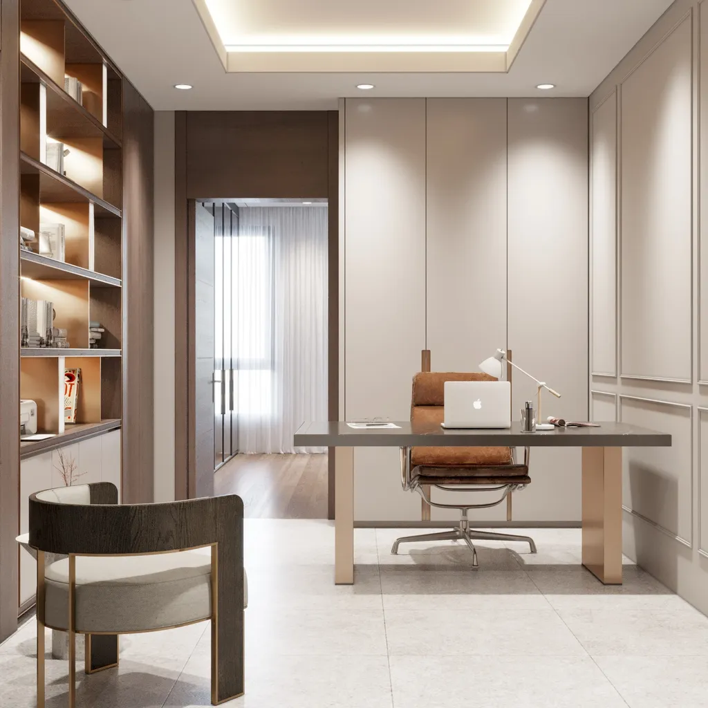 Công trình hoàn thiện nội thất phòng làm việc cho căn hộ theo phong cách Neo Classic & Minimalism số 2. Thi công hoàn thiện bởi TD INTERIOR.