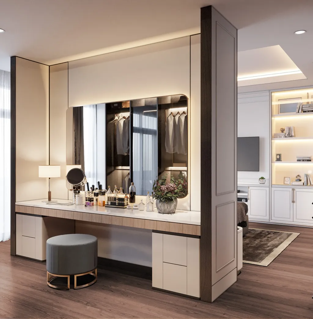 Công trình hoàn thiện nội thất phòng thay đồ cho căn hộ theo phong cách Neo Classic & Minimalism số 2. Thi công hoàn thiện bởi TD INTERIOR.