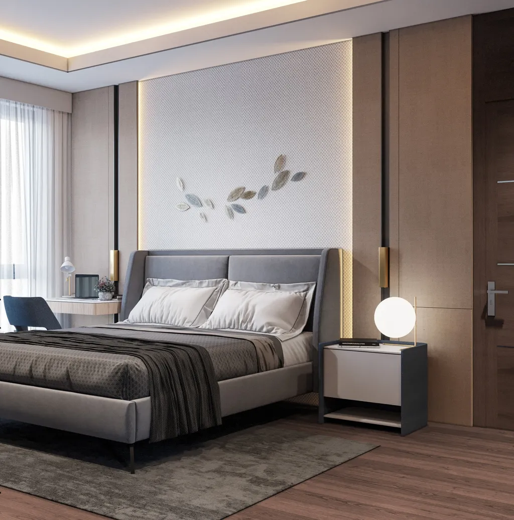 Công trình hoàn thiện nội thất phòng ngủ cho căn hộ theo phong cách Neo Classic & Minimalism số 2. Thi công hoàn thiện bởi TD INTERIOR.