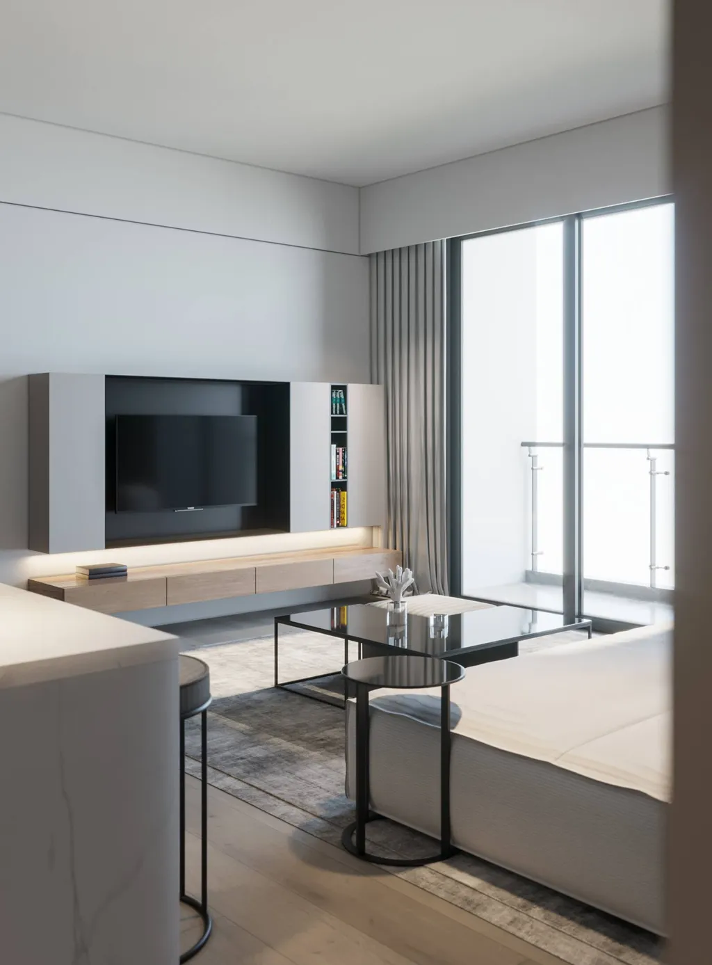 Công trình hoàn thiện nội thất cho phòng khách căn hộ theo phong cách Minimalism