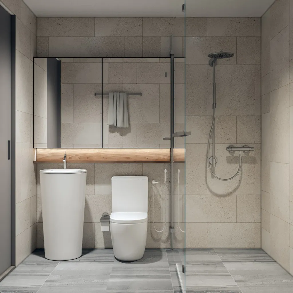 Công trình hoàn thiện nội thất cho phòng tắm căn hộ theo phong cách Minimalism