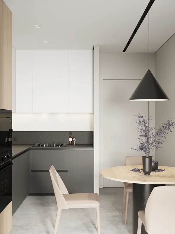 Công trình hoàn thiện nội thất cho phòng bếp căn hộ theo phong cách Minimalist