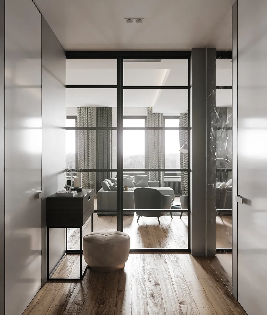 Thiết kế nội thất 3D cho hành lang căn hộ theo phong cách Modern