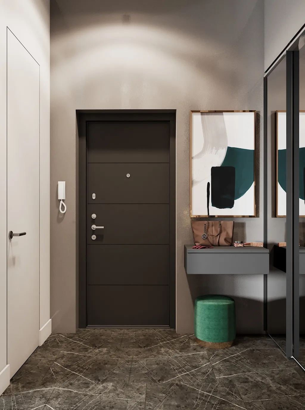 Thiết kế nội thất 3D cho lối vào căn hộ theo phong cách Modern