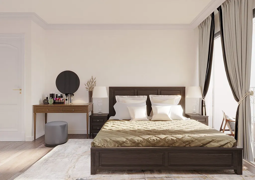 Thiết kế nội thất 3D cho phòng ngủ căn hộ cao cấp Hà Đô, Củ Chi theo phong cách Neo Classic