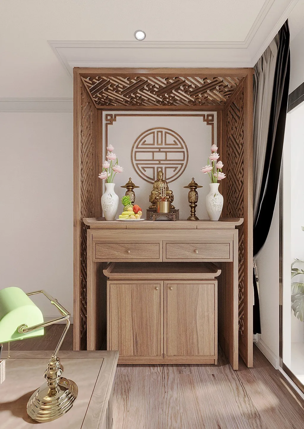 Thiết kế nội thất 3D cho phòng thờ căn hộ cao cấp Hà Đô, Củ Chi theo phong cách Neo Classic