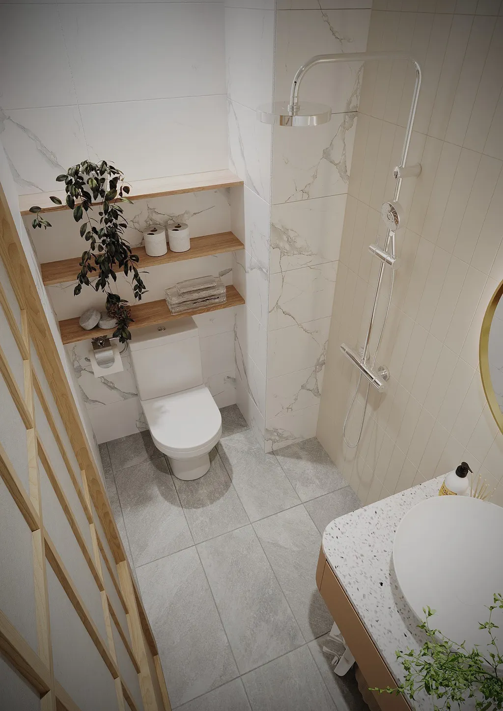 Thiết kế nội thất 3D cho phòng tắm căn hộ anh Khánh Bình Thạnh theo phong cách Scandinavian