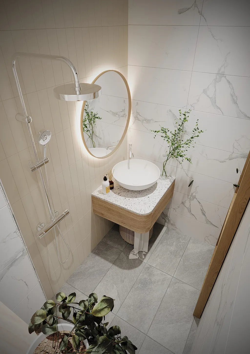 Thiết kế nội thất 3D cho phòng tắm căn hộ anh Khánh Bình Thạnh theo phong cách Scandinavian