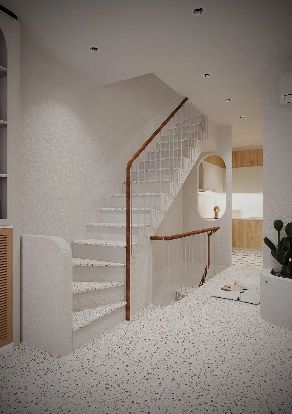 Thiết kế nội thất 3D cho cầu thang căn hộ anh Khánh Bình Thạnh theo phong cách Scandinavian