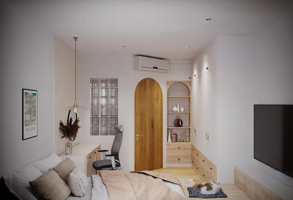 Thiết kế nội thất 3D cho phòng ngủ căn hộ anh Khánh Bình Thạnh theo phong cách Scandinavian