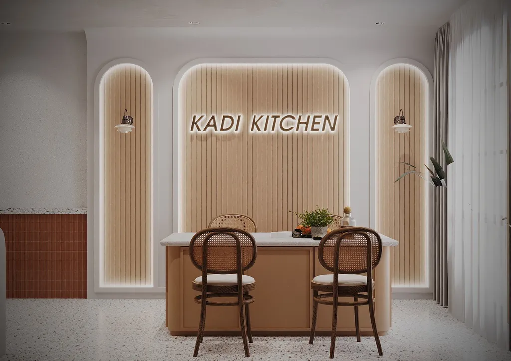 Thiết kế nội thất 3D cho phòng bếp căn hộ anh Khánh Bình Thạnh theo phong cách Scandinavian