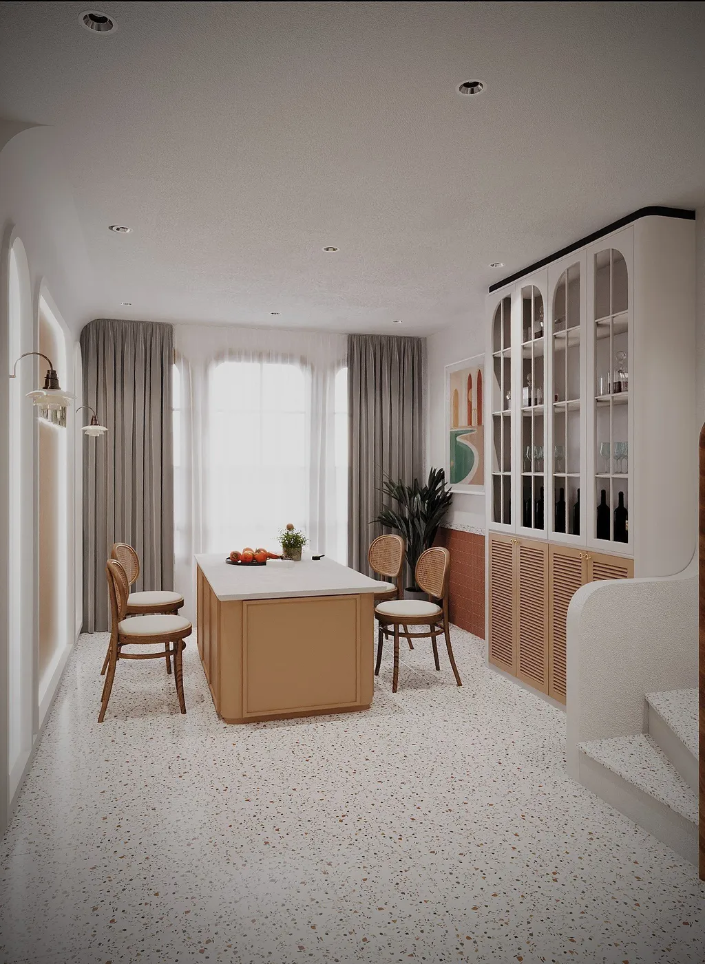 Thiết kế nội thất 3D cho phòng bếp căn hộ anh Khánh Bình Thạnh theo phong cách Scandinavian