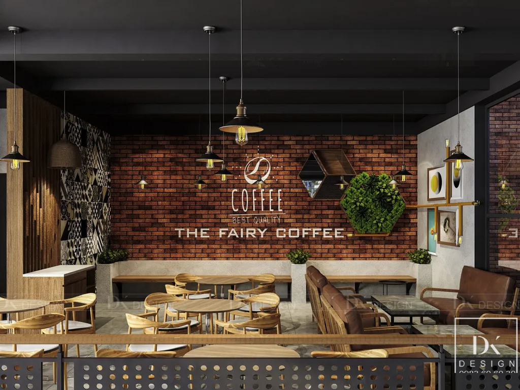 Thiết kế 3D cho quán The Fairy Coffee Tân Phú theo phong cách Modern x Industrial