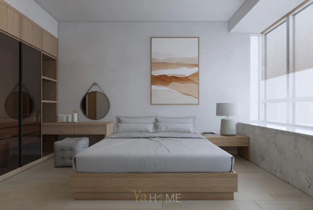 Thiết kế 3D cho phòng ngủ nội thất căn hộ Sunrise City theo phong cách Minimalist