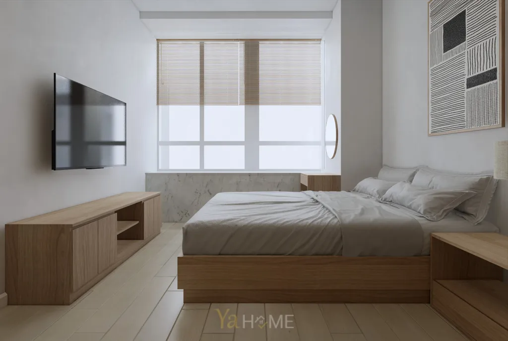 Thiết kế 3D cho phòng ngủ nội thất căn hộ Sunrise City theo phong cách Minimalist