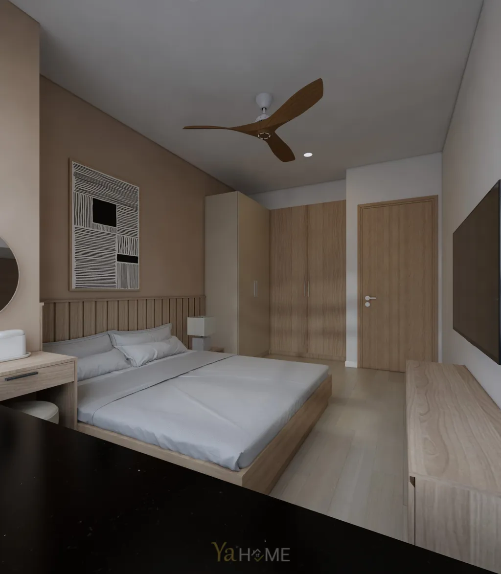 Thiết kế 3D cho phòng ngủ nội thất căn hộ Sunrise City theo phong cách Minimalist