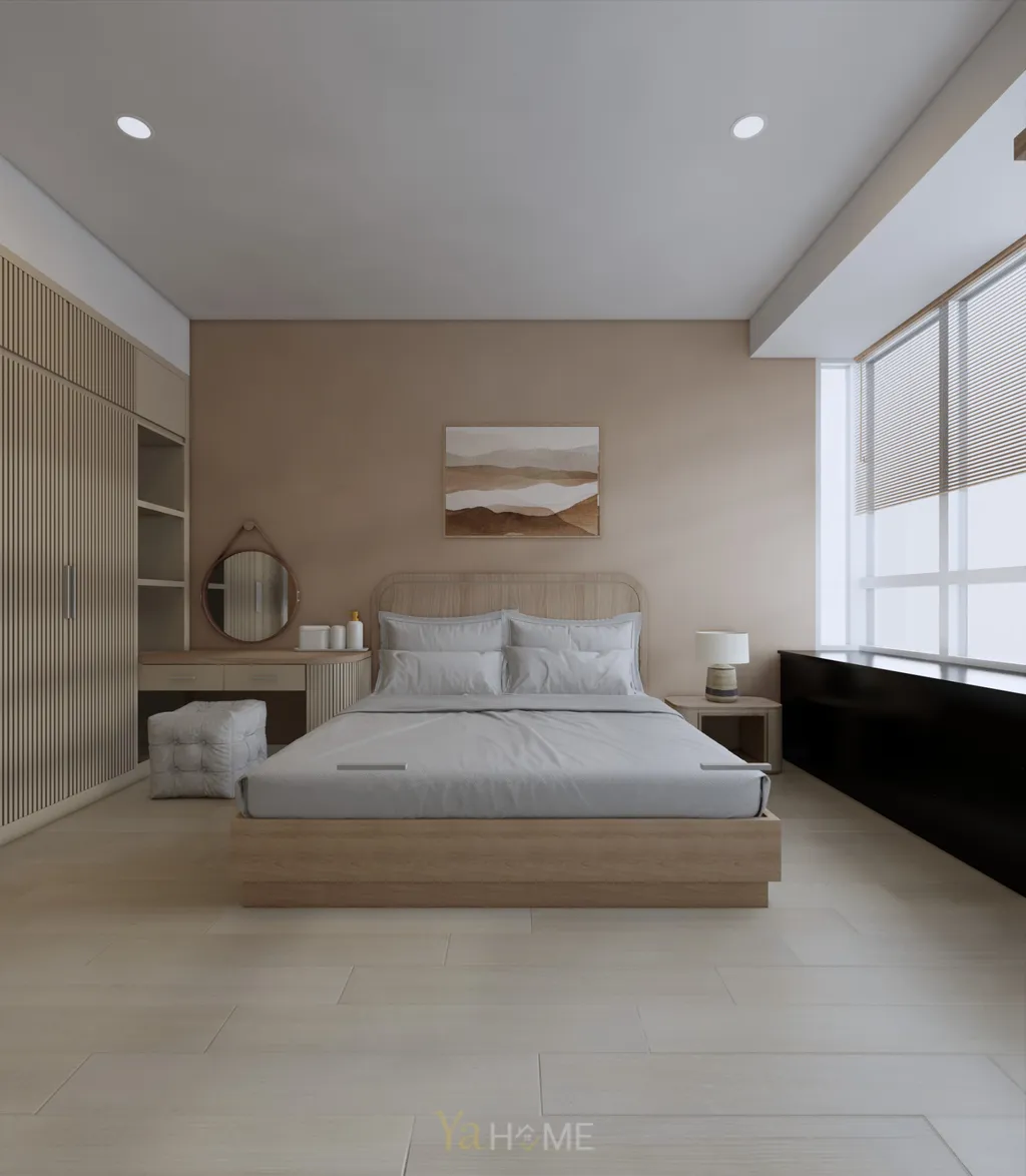 Thiết kế 3D cho phòng ngủ nội thất căn hộ Sunrise City theo phong cách Minimalist