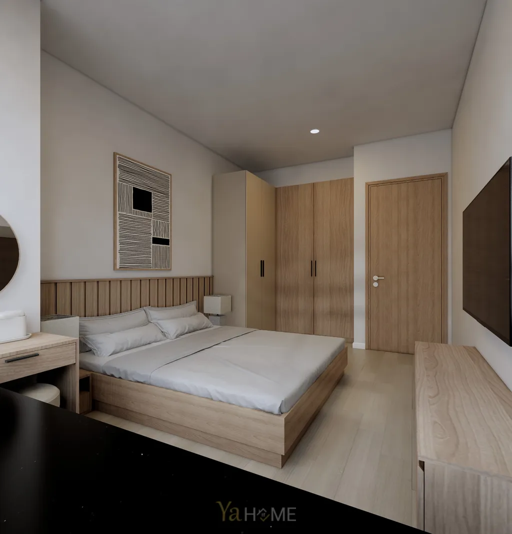 Thiết kế 3D cho phòng ngủ nội thất căn hộ Sunrise City theo phong cách Minimalist