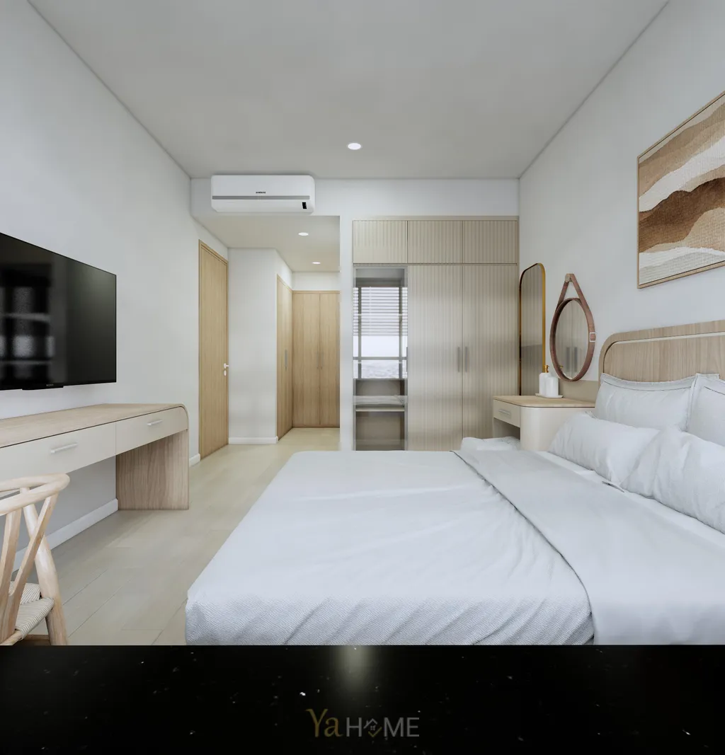 Thiết kế 3D cho phòng ngủ nội thất căn hộ Sunrise City theo phong cách Minimalist