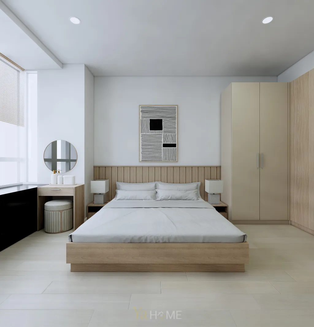 Thiết kế 3D cho phòng ngủ nội thất căn hộ Sunrise City theo phong cách Minimalist