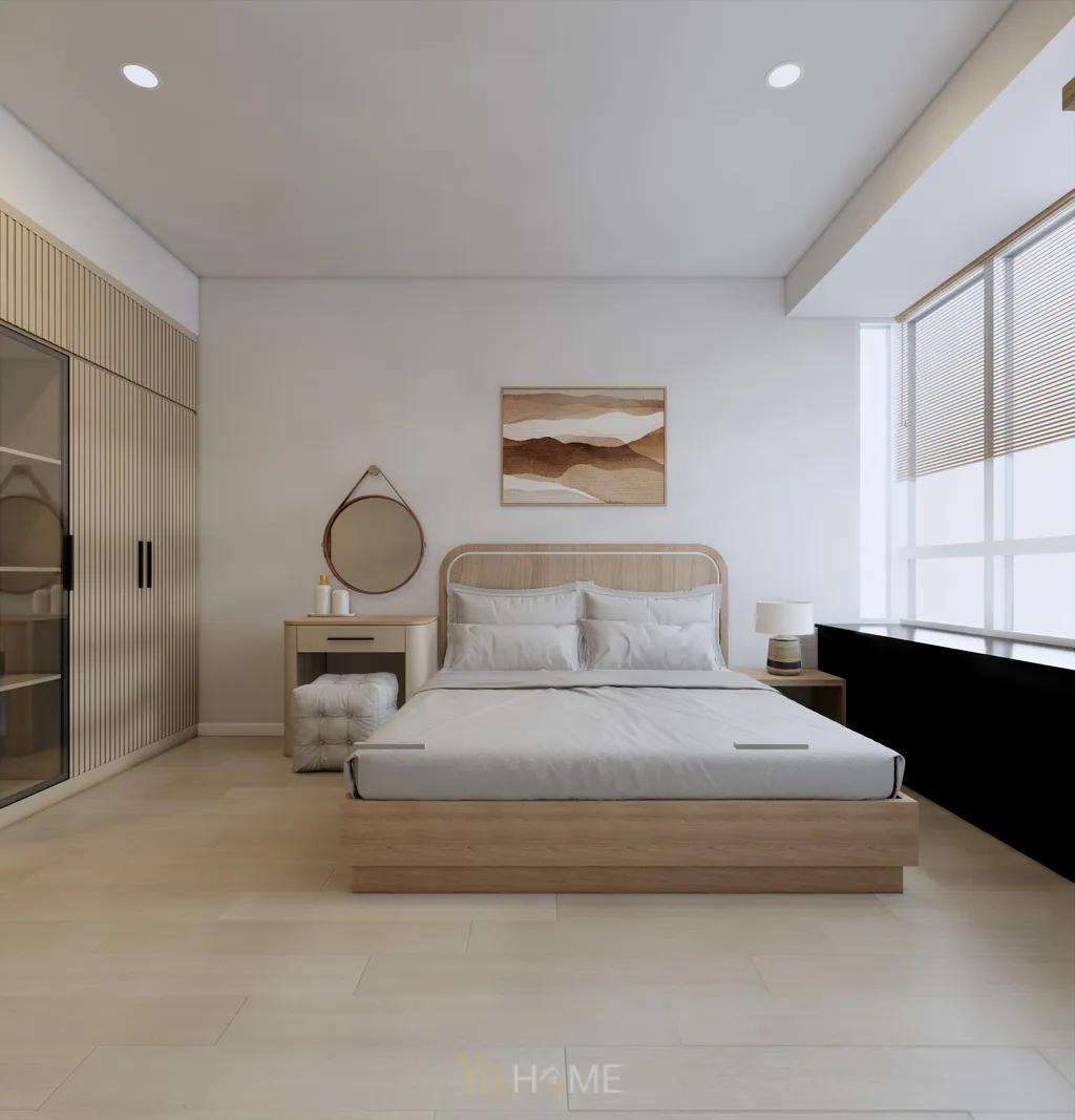 Thiết kế 3D cho phòng ngủ nội thất căn hộ Sunrise City theo phong cách Minimalist