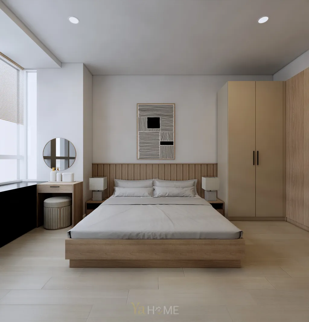 Thiết kế 3D cho phòng ngủ nội thất căn hộ Sunrise City theo phong cách Minimalist