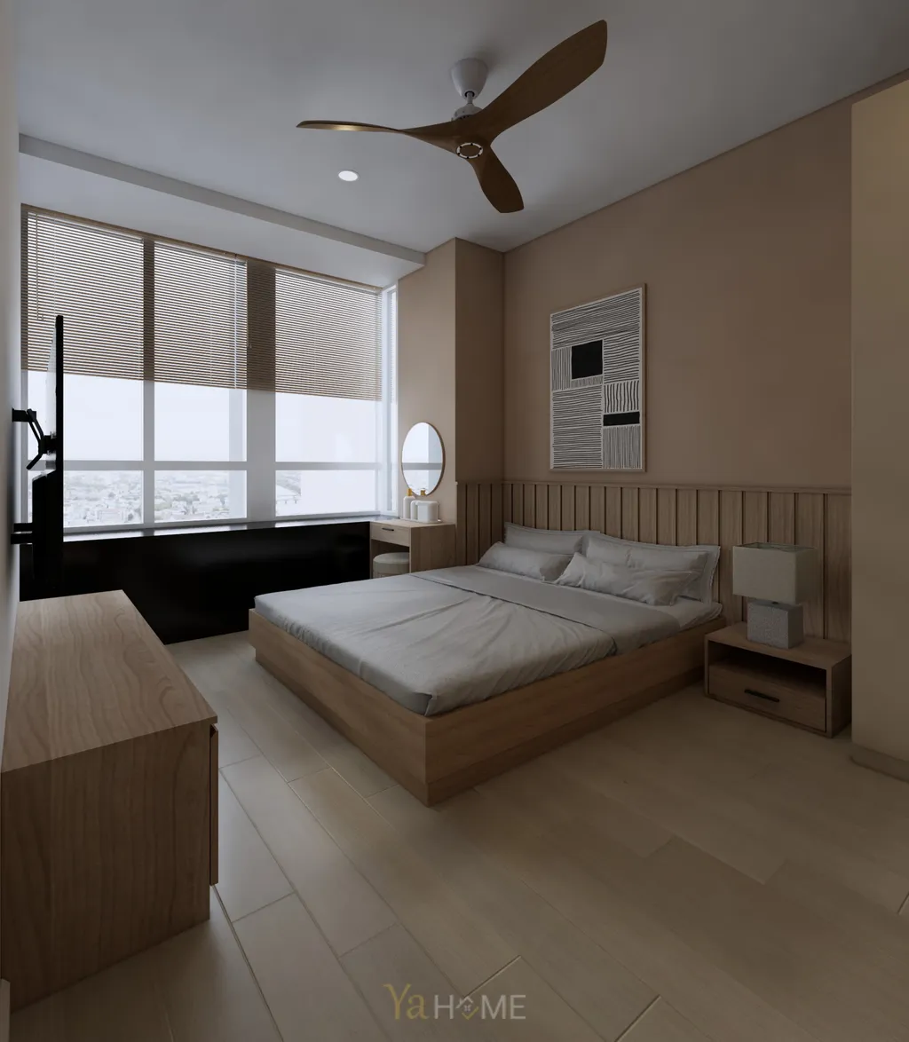 Thiết kế 3D cho phòng ngủ nội thất căn hộ Sunrise City theo phong cách Minimalist