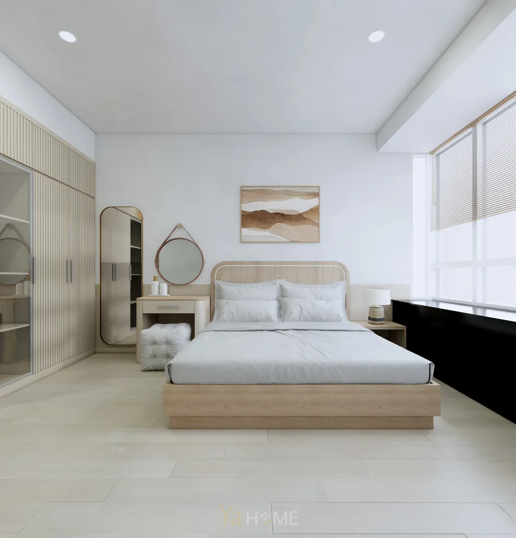 Thiết kế 3D cho phòng ngủ nội thất căn hộ Sunrise City theo phong cách Minimalist